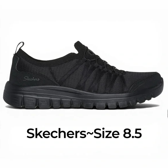 Skechers Black Stretch Fit Slip-On Low Top Comfort Support Sneakers Sz. 8.5 - Picture 1 of 12